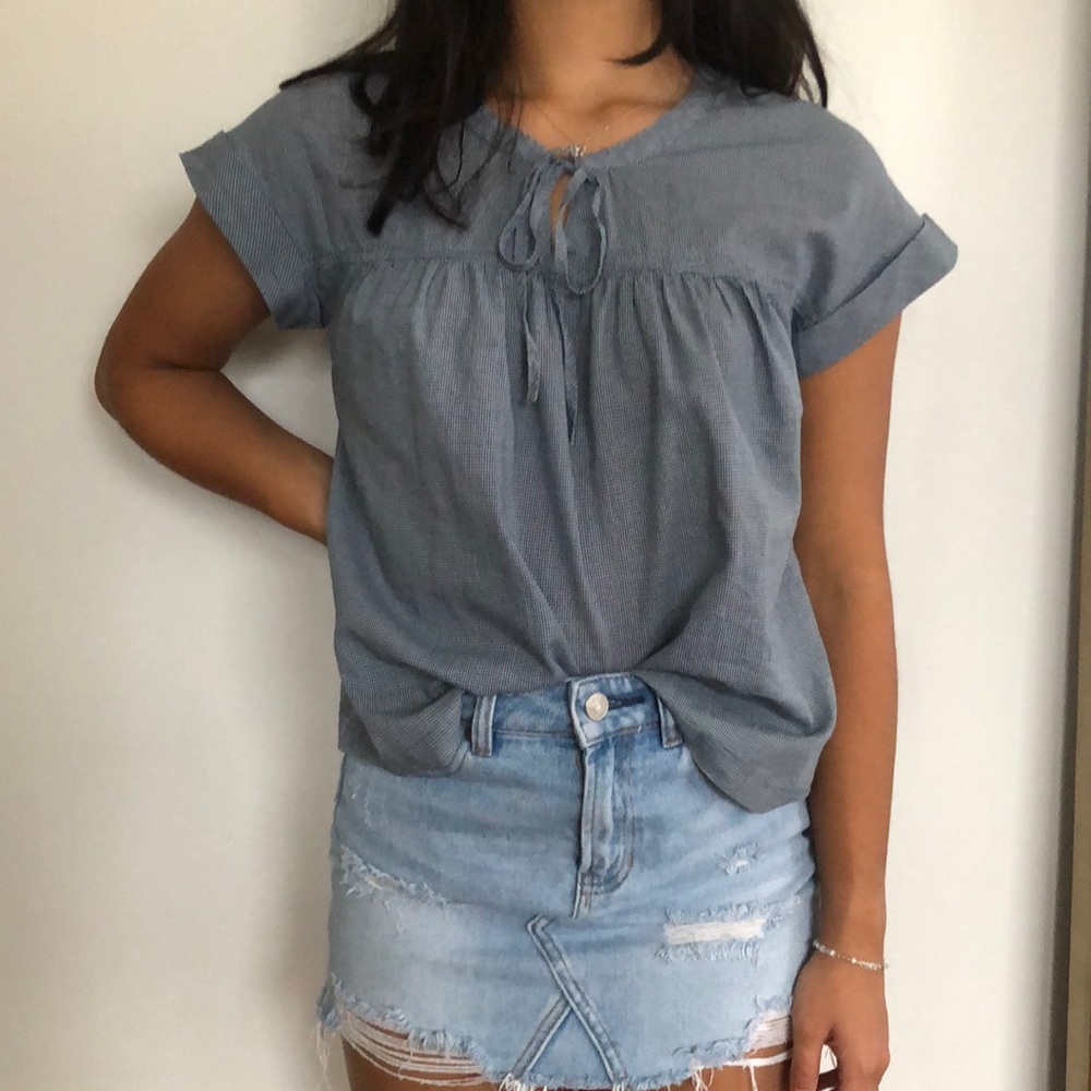 Checkered Key-Hole Blouse